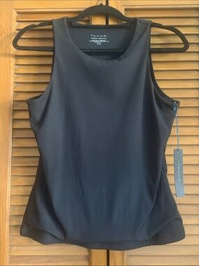 Tahari Black Ribbed Sleeveless Crewneck Tank